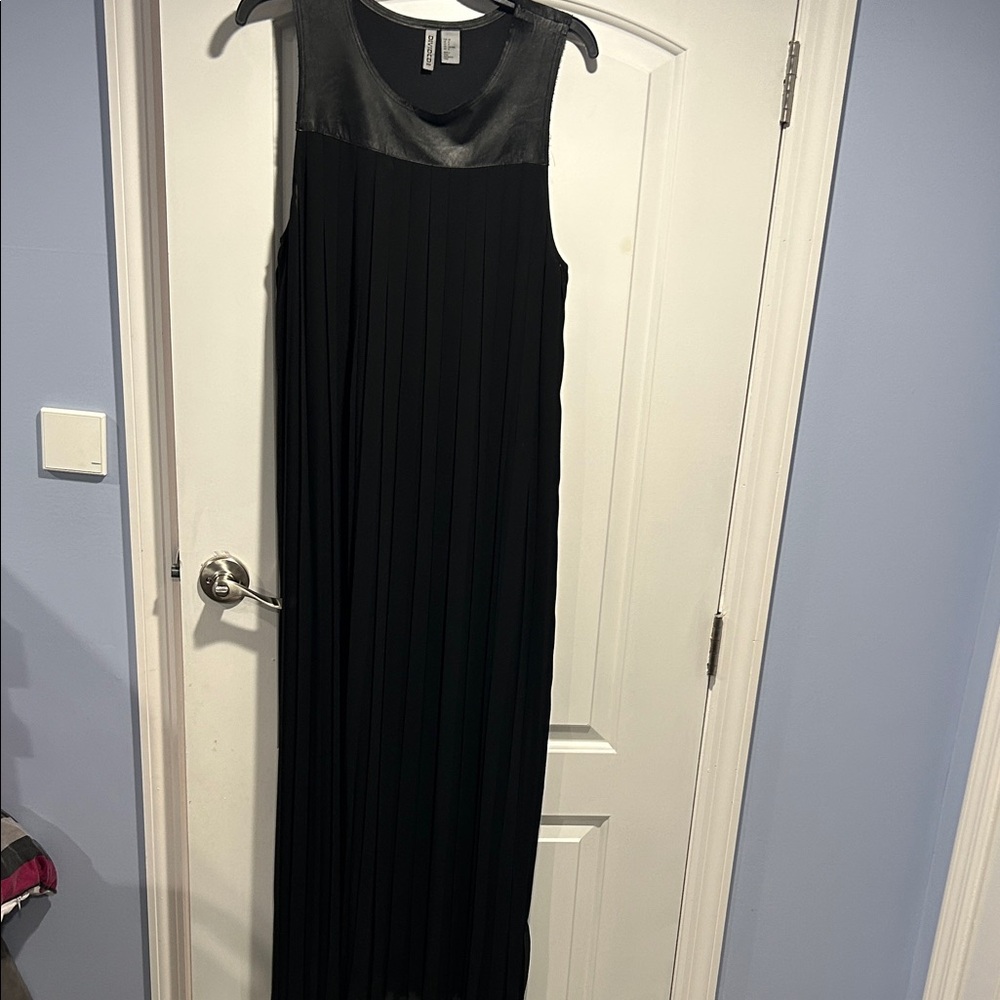Divided Black Maxi Dress with Leather Accents